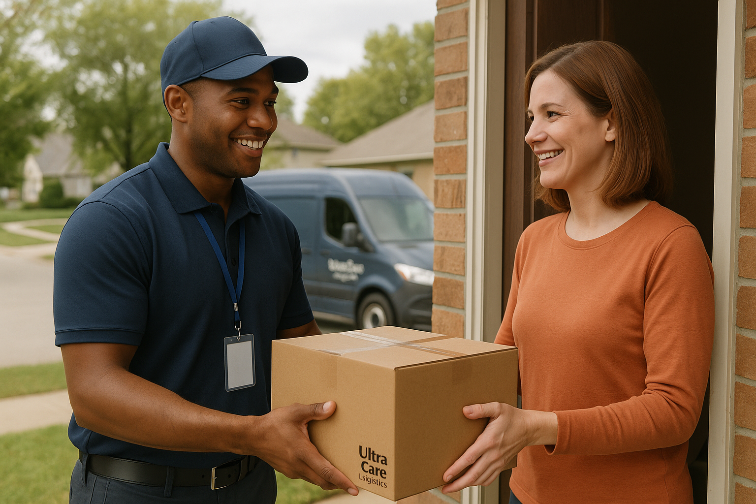 Amazon delivery van in a suburban neighborhood